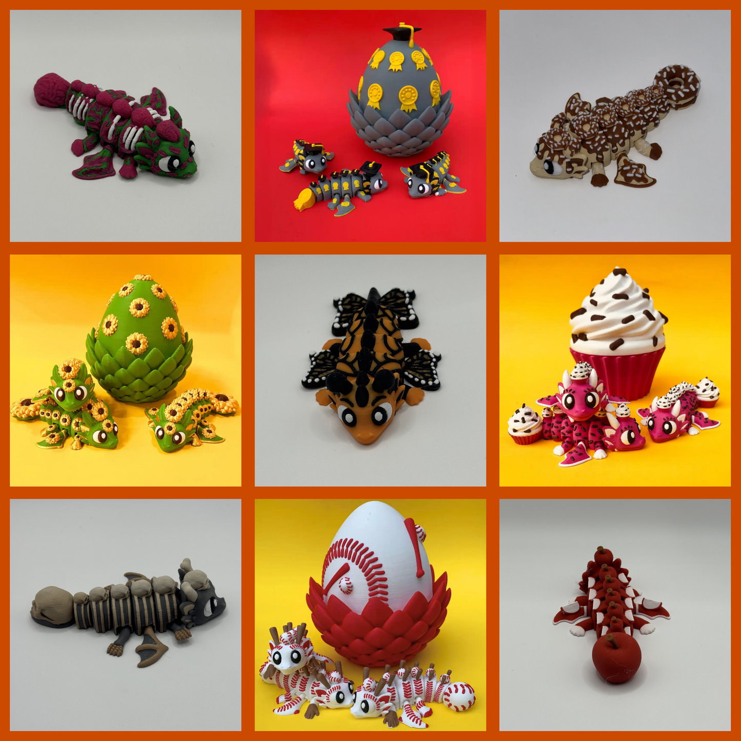 Themed Mini Dragons - Themed Dragons with Matching Eggs - 3D Printed Articulating Figure