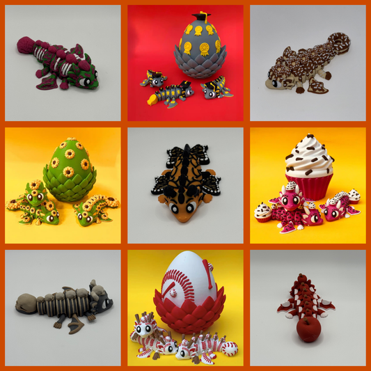 Themed Mini Dragons - Themed Dragons with Matching Eggs - 3D Printed Articulating Figure